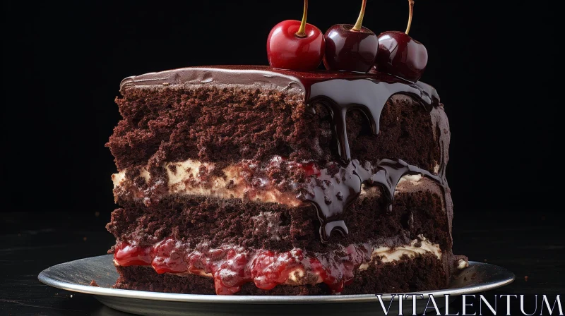 Decadent Chocolate Cake with Ganache and Cherries AI Image