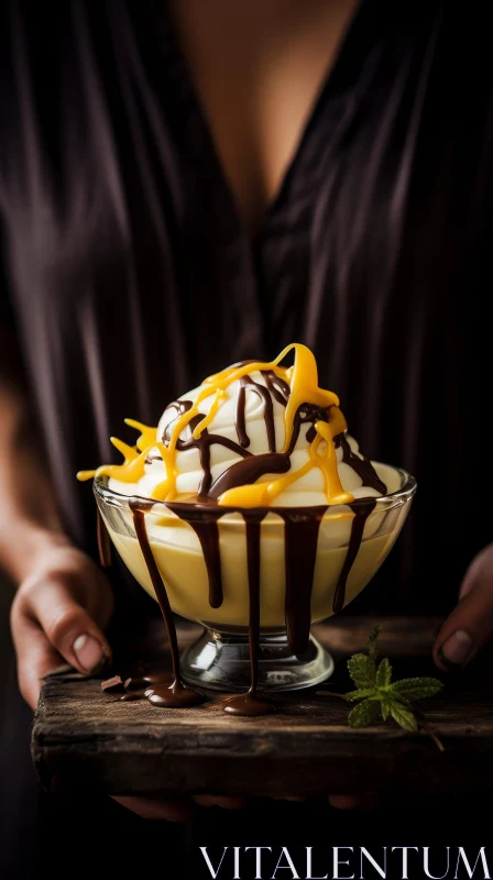 Delicious Dessert with Cream, Chocolate, and Caramel AI Image