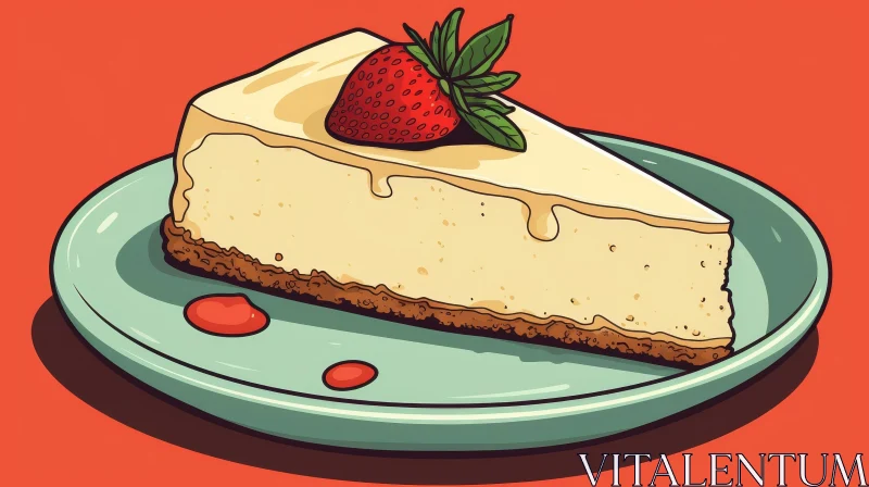 Delicious Strawberry Cheesecake Slice on Green Plate AI Image