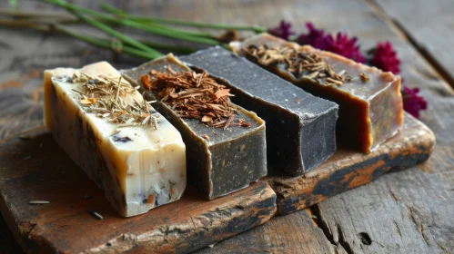 Exquisite Handmade Soap Bars on Wooden Background