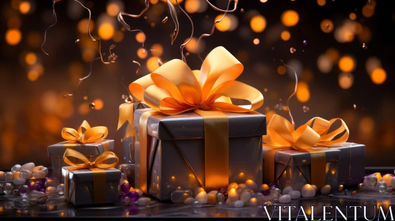Festive Silver Gifts on Dark Background AI Image