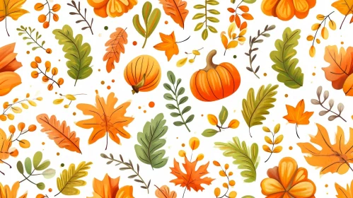 Hand-Painted Fall Leaves, Pumpkins, and Berries Seamless Pattern