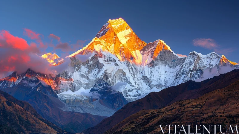 Majestic Mount Everest Summit in Golden Sunlight AI Image
