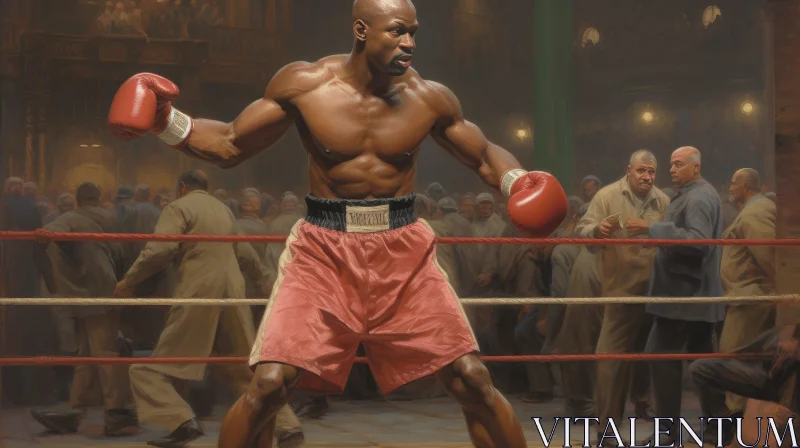 AI ART Powerful African-American Boxer in Boxing Ring