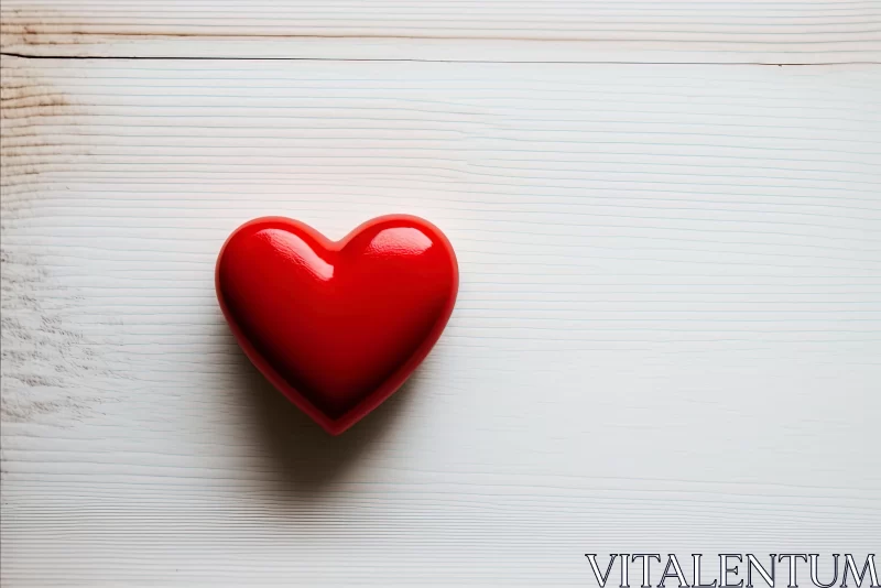 AI ART Red Heart on White Wooden Background - Minimalistic Composition