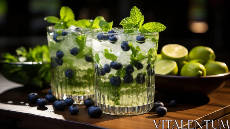 Refreshing Summer Drink with Blueberries, Mint, and Lime AI Image