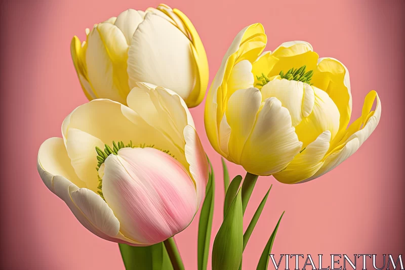 Stunning White Tulips in Light Yellow and Pink | Hyper-Realistic Floral Art AI Image