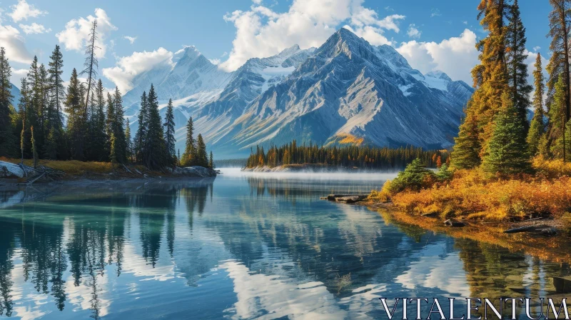 Tranquil Mountain Lake Landscape in Autumn AI Image