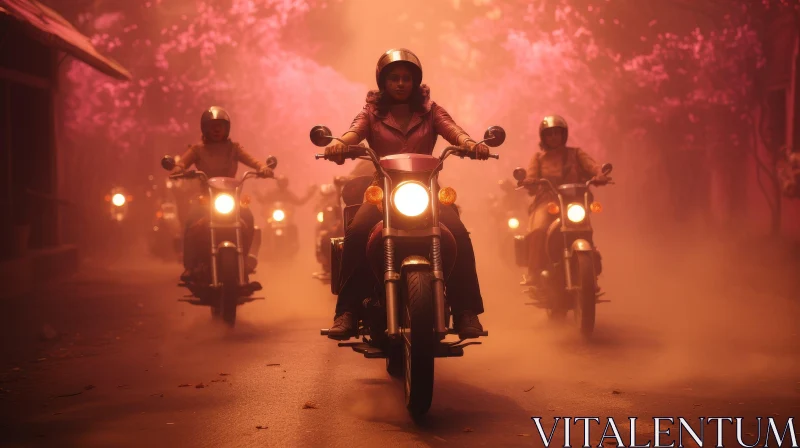 Women on Motorcycles Riding Through Nature AI Image