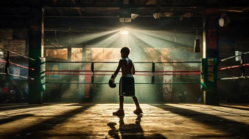 Young Boy in Boxing Ring - Powerful Portrait