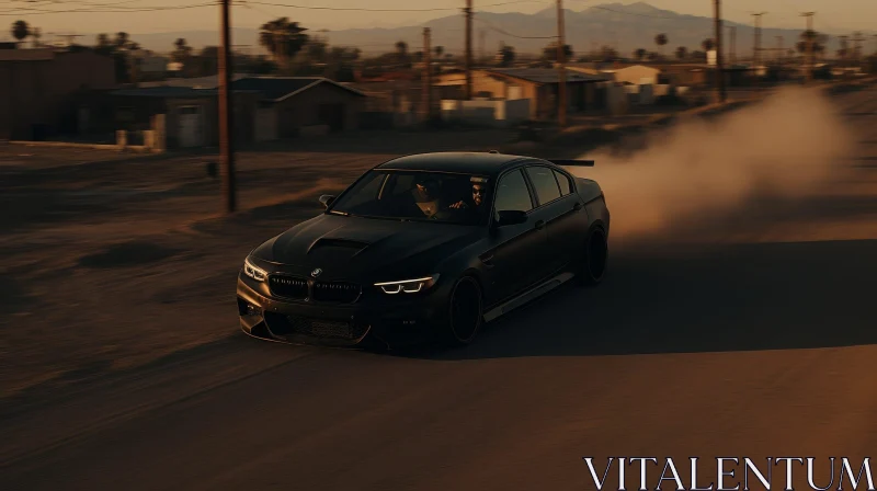 AI ART Black BMW M5 F90 Competition Driving on Desert Road at Sunset