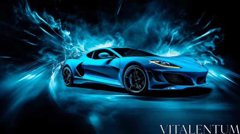 AI ART Blue Sports Car with Glowing Outline
