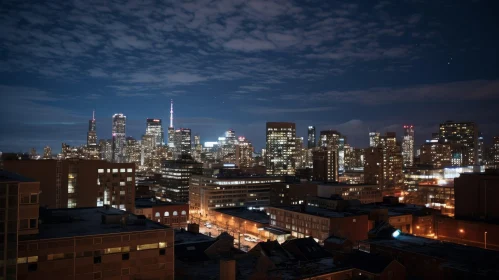 Bustling Urban Life: Night View of a City