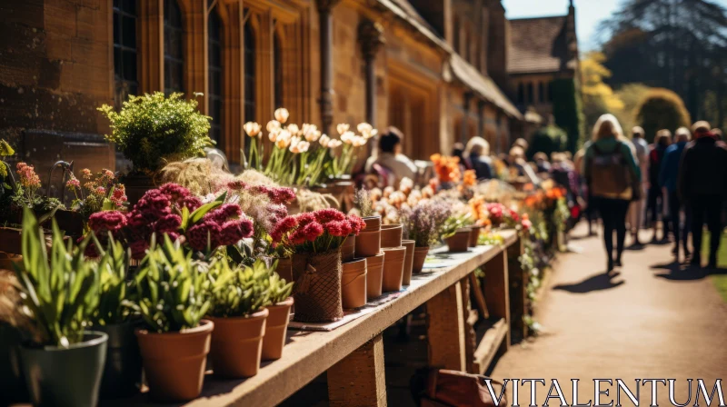 Charming English Countryside Street Market - Flower Stand and Souvenirs AI Image