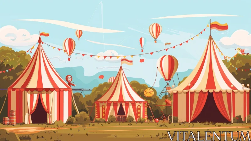 Circus Tent Illustration with Hot Air Balloon AI Image