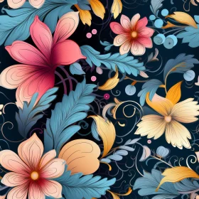 Colorful Floral Pattern on Dark Blue Background
