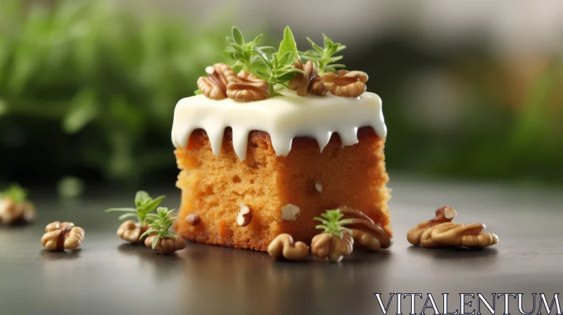 Delicious Carrot Cake with Walnuts and Green Leaves AI Image