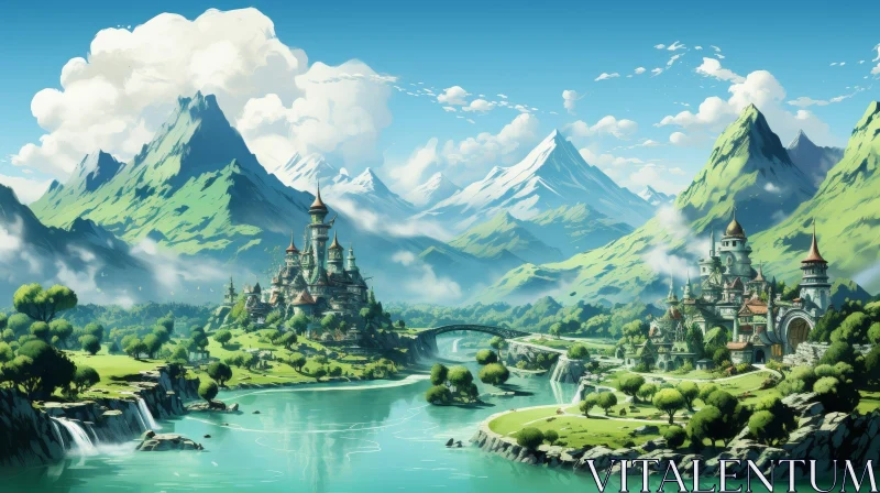 Enchanting Fantasy Castle Landscape AI Image
