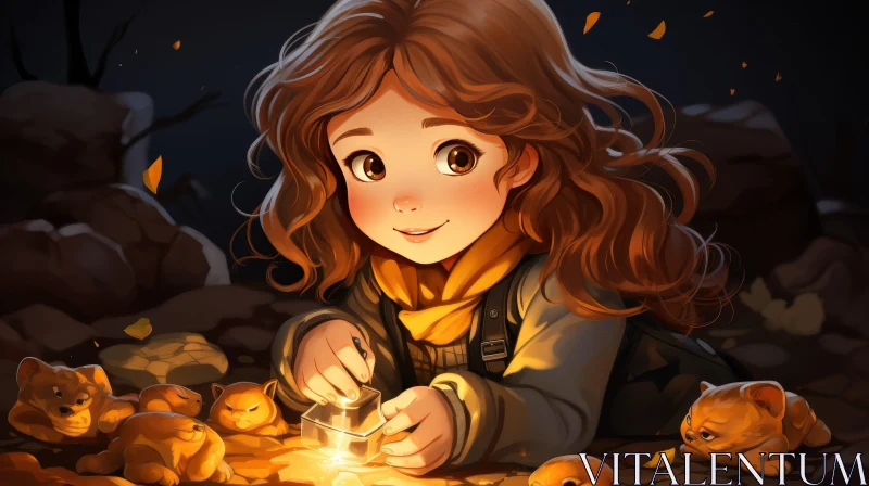AI ART Enchanting Girl with Lantern in Dark Forest