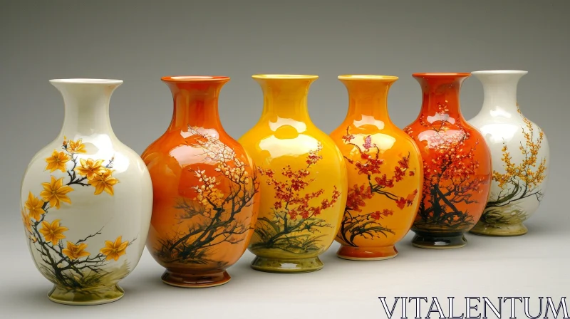 Exquisite Ceramic Vases with Floral Patterns | Artistic Decor AI Image