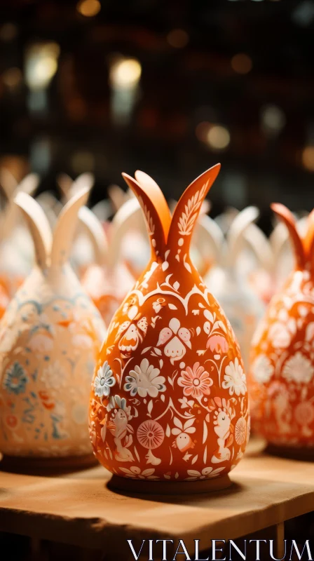 Intricate Polish Folklore Motifs on Ceramic Vases, Cups, and Pots AI Image