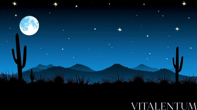 Night Desert Landscape with Stars and Moon AI Image