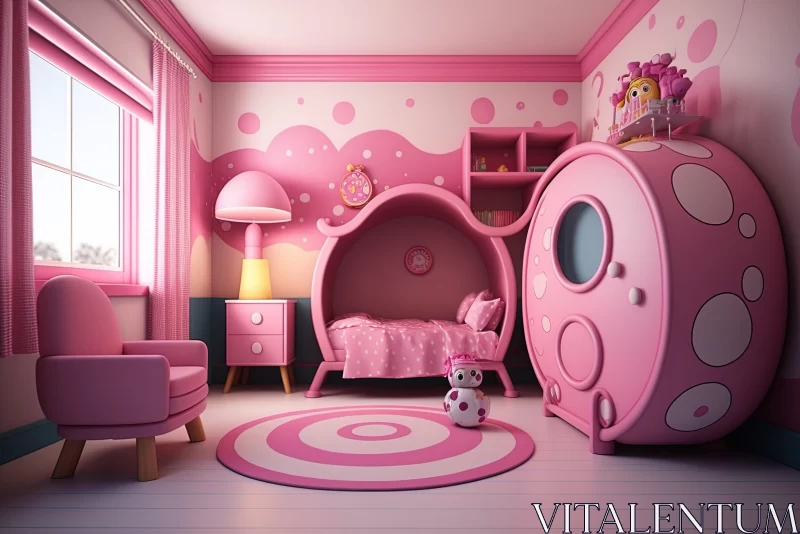 Pink 3D Girl's Room with Cartoonish Elements | Cabincore Aesthetic AI Image