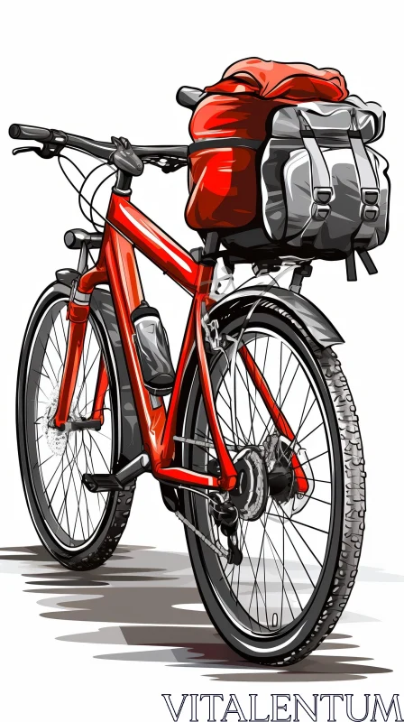 Red Bicycle with Gray Panniers Drawing AI Image