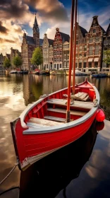 Red Boat on Amsterdam Canal