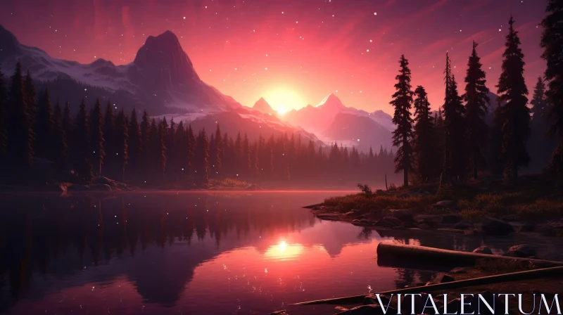 Serene Mountain Lake at Sunset AI Image