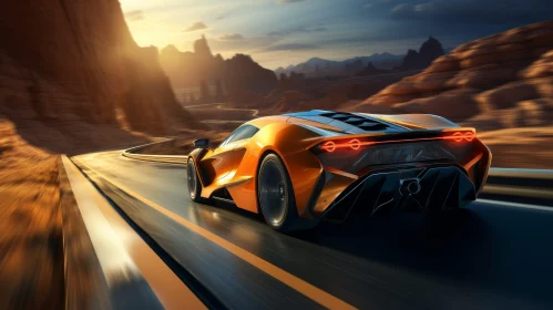 Sleek Orange Sports Car in Canyon - High-Speed Adventure