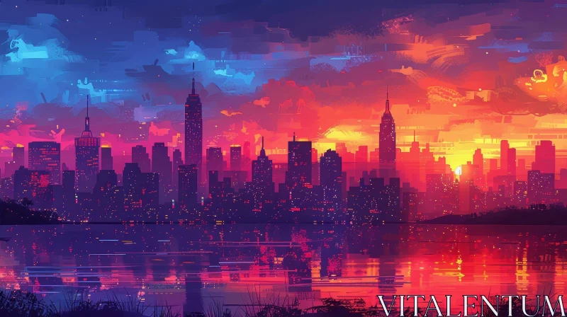 AI ART Sunset Cityscape Digital Painting