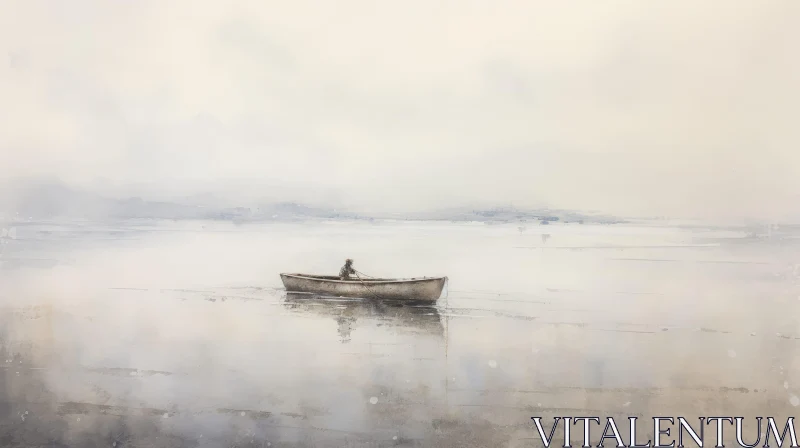Tranquil Boat Painting on Lake AI Image