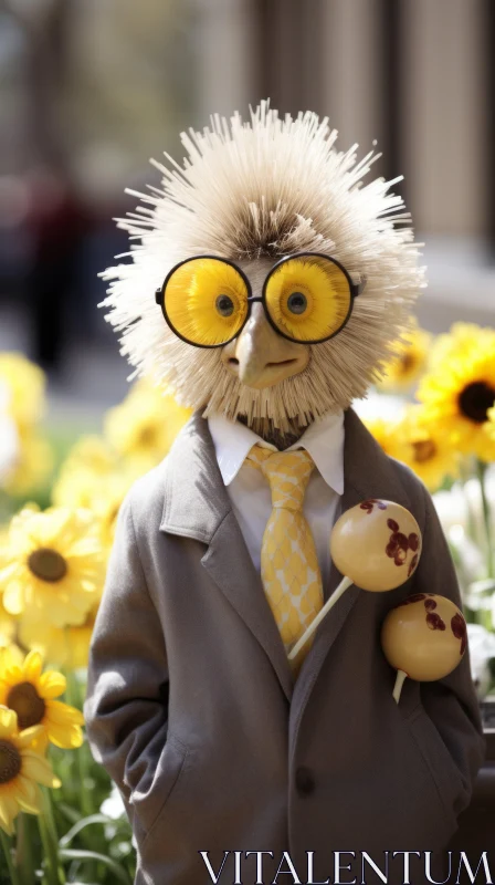 Whimsical Owl in Suit amidst Flower Power Backdrop AI Image