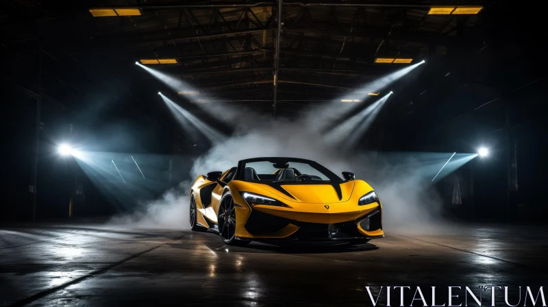 Yellow McLaren Elva Sports Car in Dark Garage AI Image