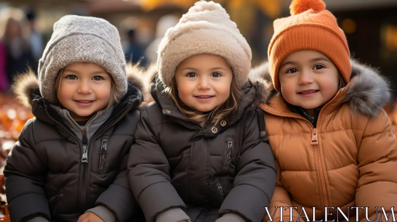 Adorable Winter Scene: Three Toddlers Outdoors AI Image