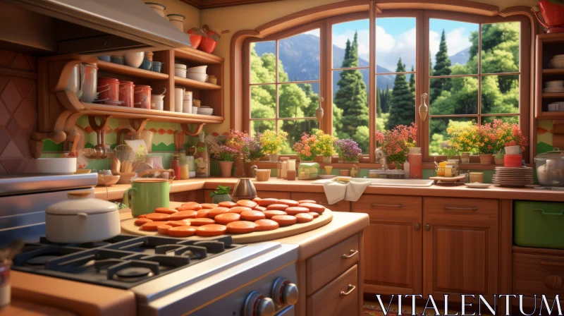 Animated Disney Style Kitchen Scene in Warm Terracotta AI Image