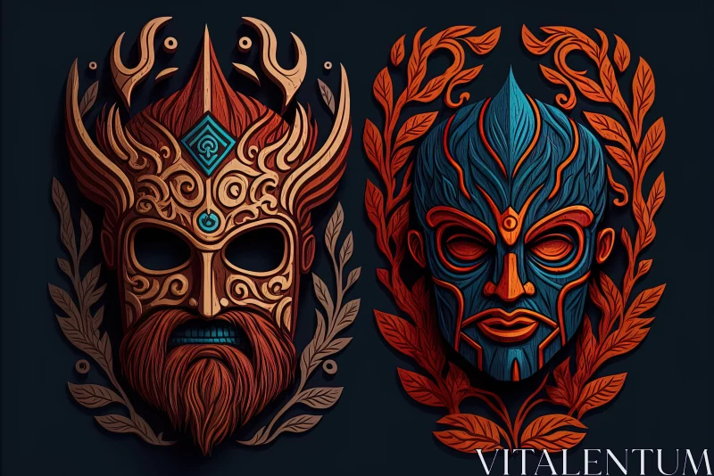 Artfully Illustrated Viking Masks: Realistic Hyper-Detailed Portraits AI Image