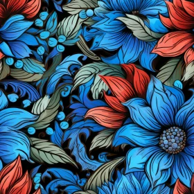 Dark Blue Floral Pattern - Seamless Design