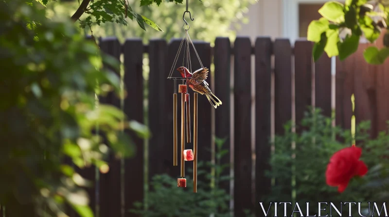 Enchanting Wind Chime Hanging in a Serene Garden AI Image