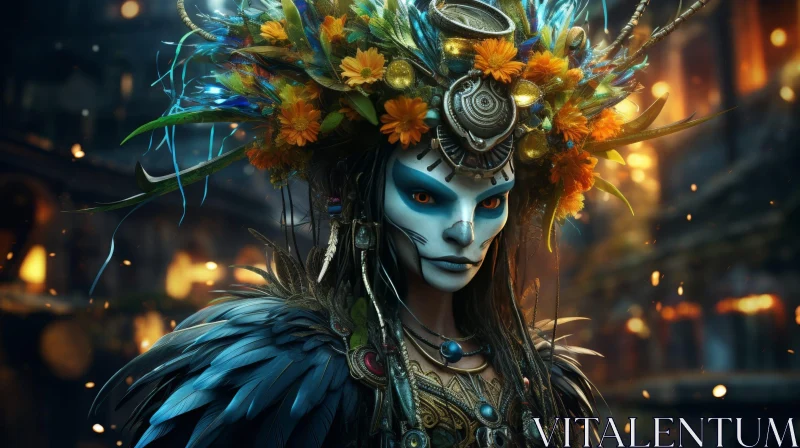 Exotic Woman Portrait with Elaborate Headdress AI Image