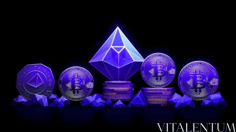 Futuristic 3D Rendering of Ethereum and Bitcoin Crypto Currency AI Image