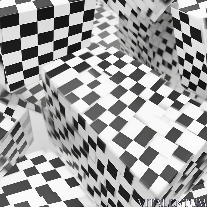Monochrome Checkered Cubes on White Background AI Image
