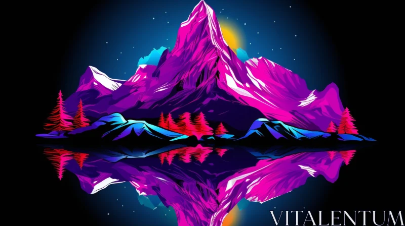 Mountain Landscape Digital Illustration - Retro Pink Purple Mountains AI Image
