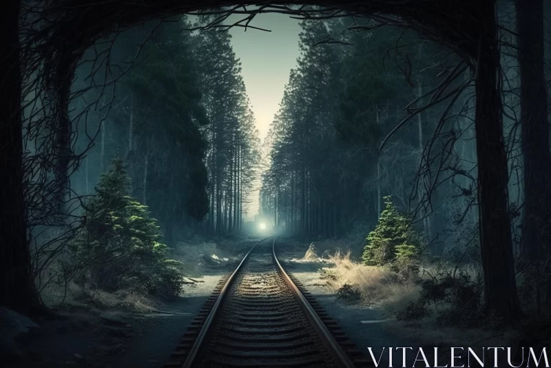 Mystical Forest: Abandoned Train Track in an Epic Fantasy Scene AI Image