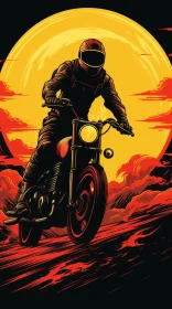 Night Desert Road Motorcyclist Digital Illustration