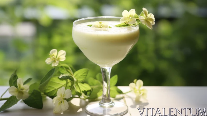 AI ART Refreshing White Cocktail with Mint and Flowers