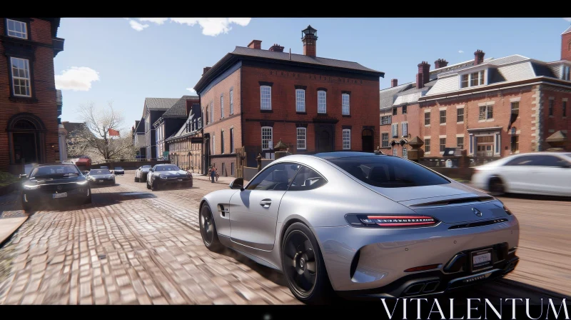 AI ART Silver Mercedes-AMG GT Speeding Through Historic Street