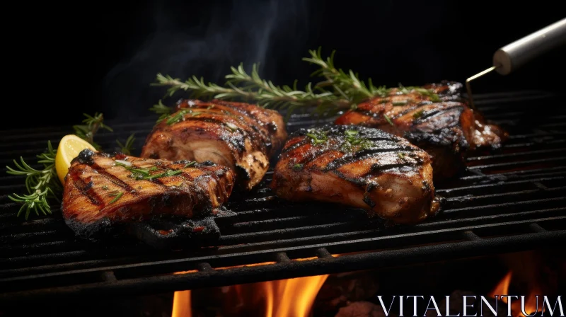 AI ART Sizzling Meat Grill with Rosemary and Lemon - Culinary Delight