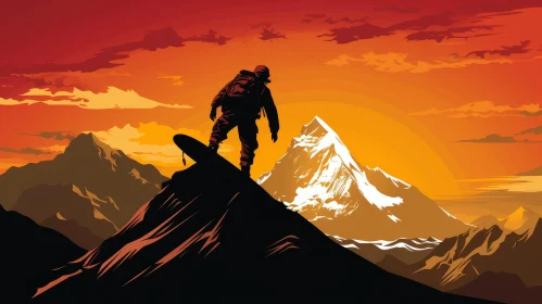 Snowboarder on Mountain Peak Illustration